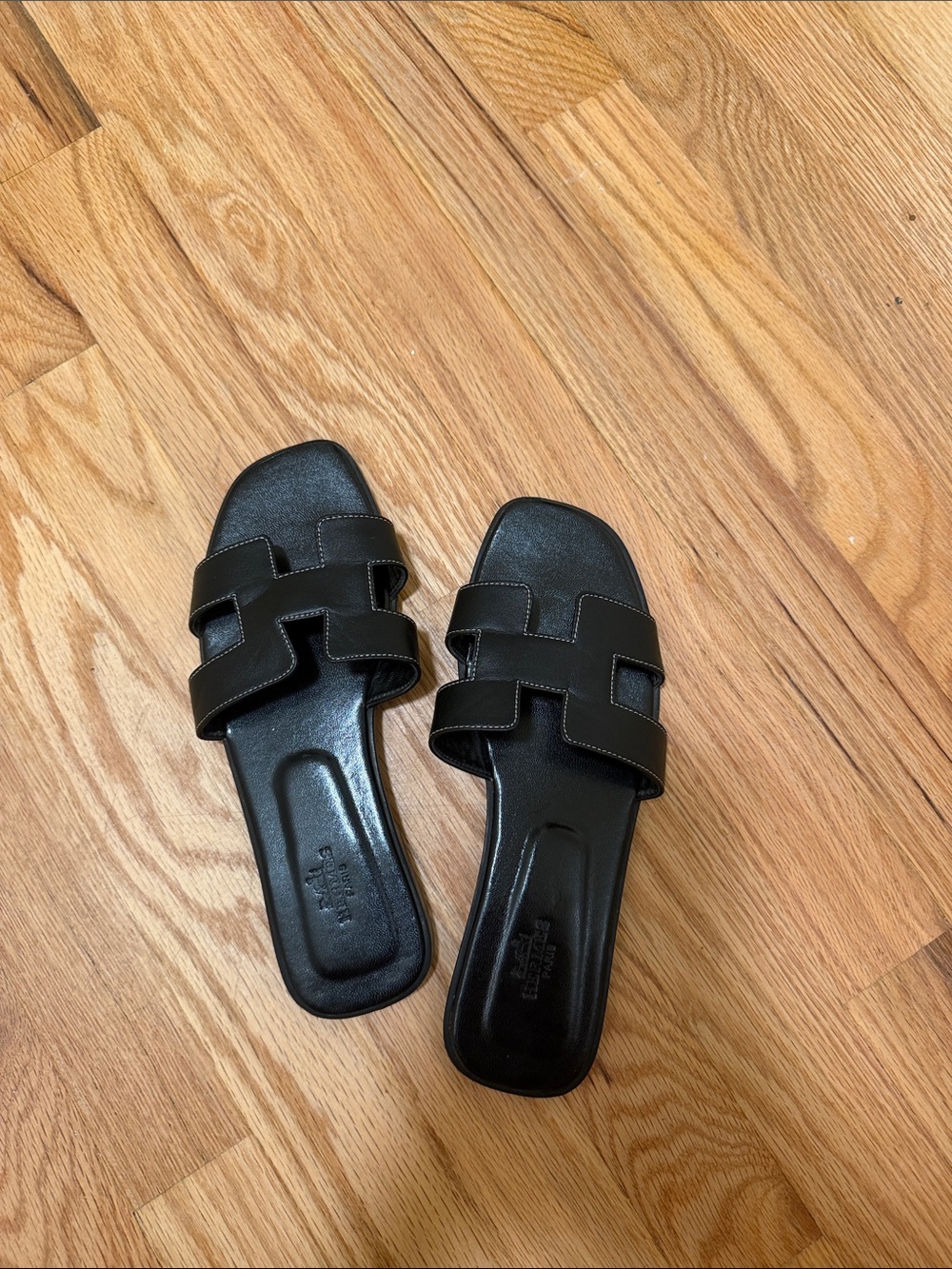 Hermes Black Oran sandals